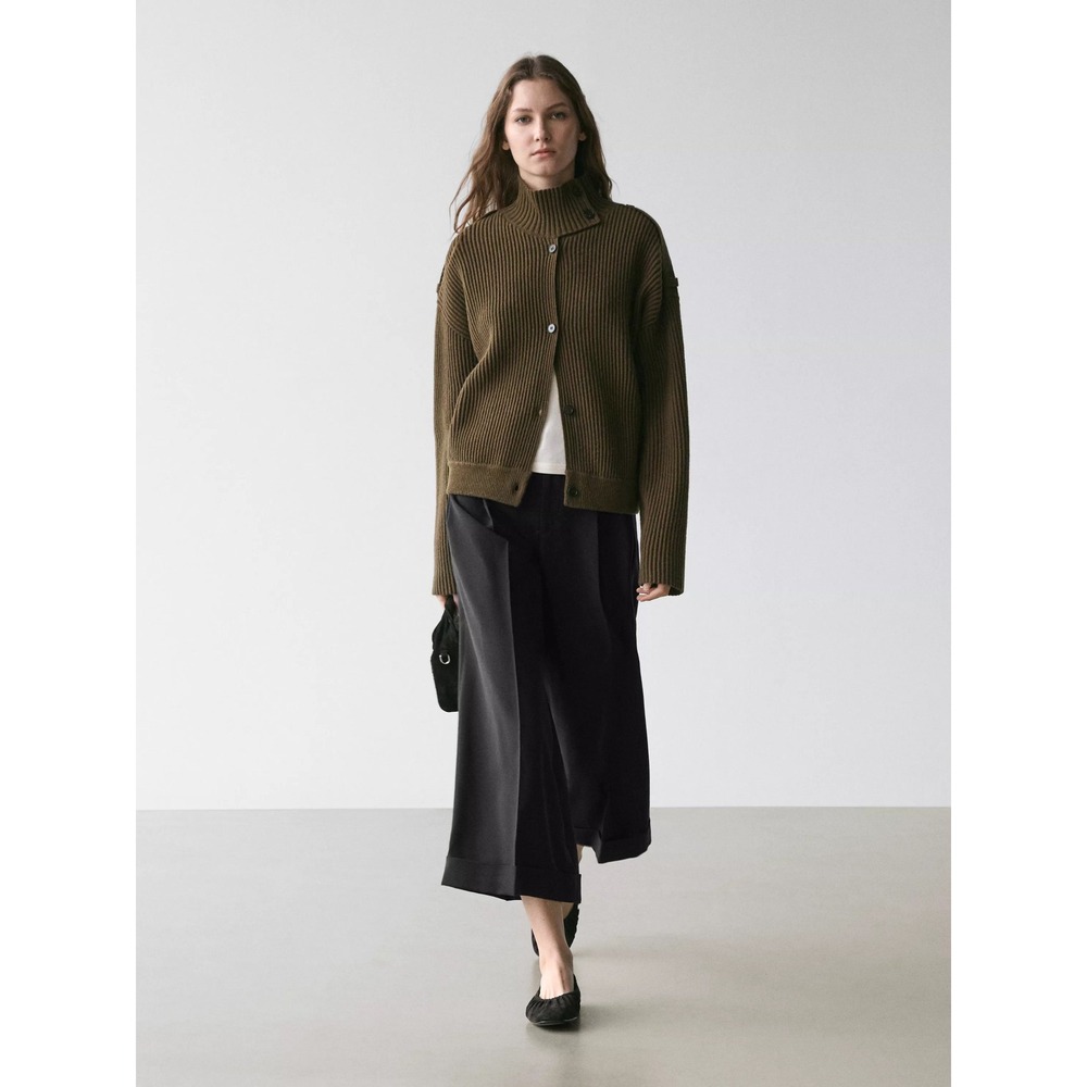 Massimo Dutti Flowing Trousers with Darts Black Wide Leg Cropped Pants 12 NWT